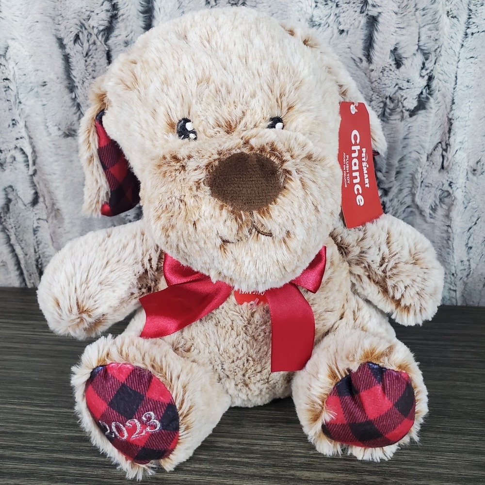 NEW - Petsmart Dog Chance 11" Brown‎ Plush Dog Toy Squeaker 2023 Buffalo Check